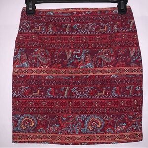 Forever 21 Burgundy Paisley Print Bodycon Skirt